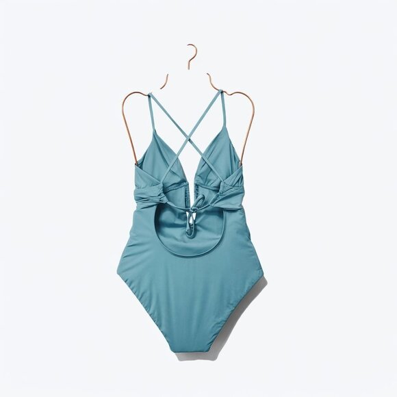 Becca Bristol Plunge One-Piece Cutout Crisscross Swimsuit Mineral Blue Size S - Picture 2 of 16